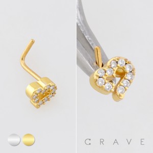 MULTI CZ HOLLOW HEART GEM PAVED 316L SURGICAL STEEL L SHAPE STUD NOSE RING